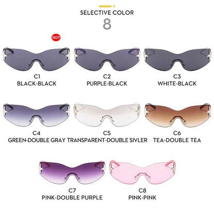 New Y2K Rimless Punk Sunglasses Goggle Women Men Luxury Brand Wrap Around Sun Glasses Five Star Eyewear Sports One Piece Shades