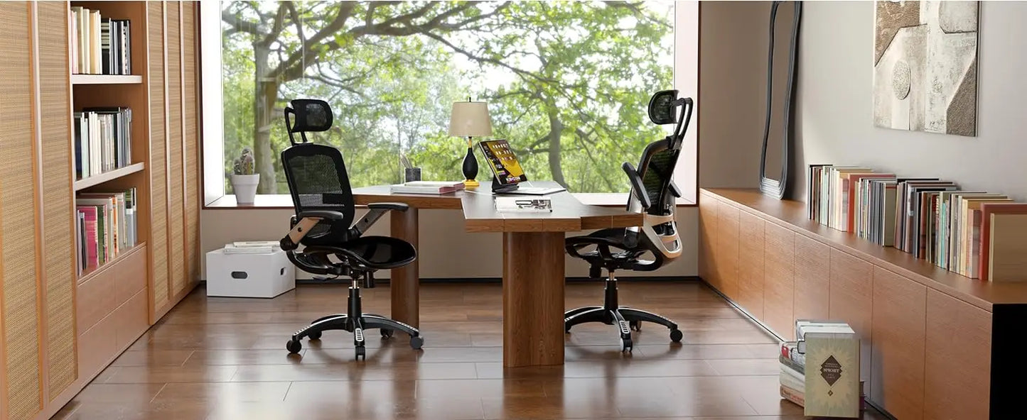 Ergonomic Office Chair, High Back Home Desk Chair with Headrest, Flip-Up Arms, 90-120° Tilt Lock and Wide Cushion