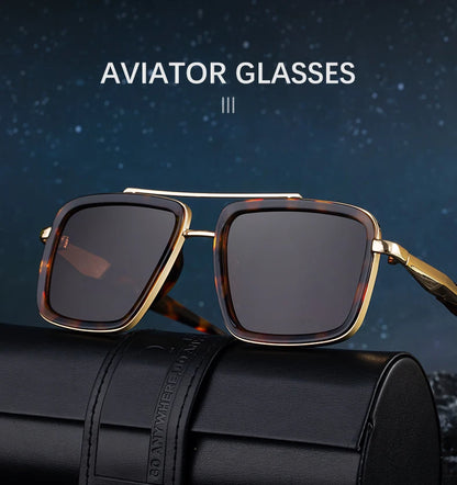 Vintage Oversized Square Polarized Sunglasses Men 2026 Luxury Steampunk Metal Frame Double Beam Driving Eyewear UV400 Shades