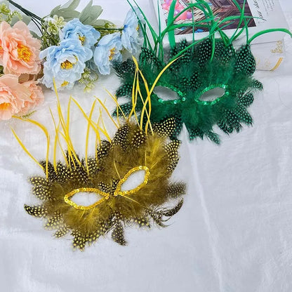 Gold Ostrich Feathers Carnival Mask Men Women Masquerade Eye Masks Venetian Cosplay Props Halloween Carnival Party Face Masks