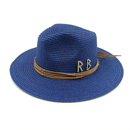 RB Rhinestone Sun Hats Women Men Summer Panama Wide Brim Straw Hats Fashion Colorful Outdoor Jazz Beach Sun Protective Cap