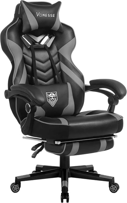 Gaming Chair, Big and Tall Gaming Chair with Footrest and Massage, Gaming Chairs for Adults with Lumbar Support