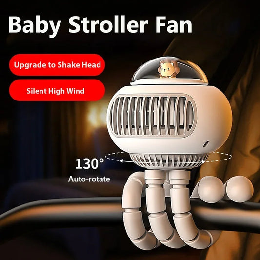 Mini Flexible Air Conditioner 3600mAh USB Chargeable Stroller Cooling Fan 130° Auto Rotation Quiet Wind Handheld for Outdoors