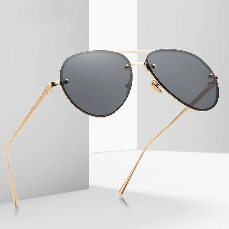 New Men's Large-Frame Metal Frameless Matte Frog-Style Sunglasses - Unisex Sunglasses, Fashionable and Versatile