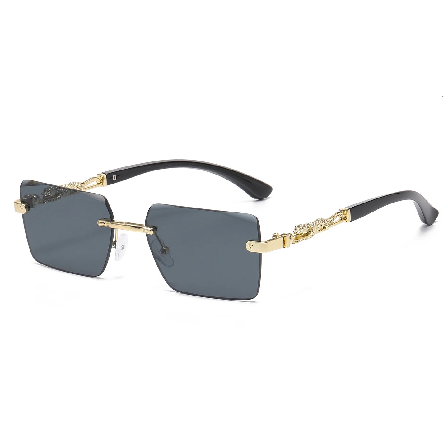 Retro Rimless Square Sunglasses For Men Cut Edge UV400 Leopard Decorative Shades Gradient Lens Sun Glasses for Women