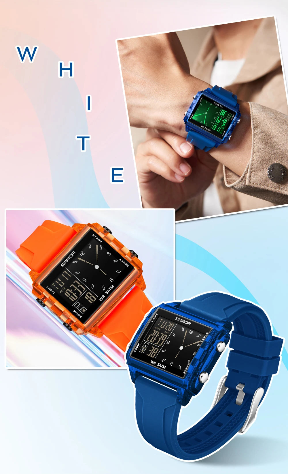 SANDA 6273 Fashion Electronic Watches for Man Luminous Calendar Waterproof Clock Outdoor Sports Casual Ladies Digital Wristwatch