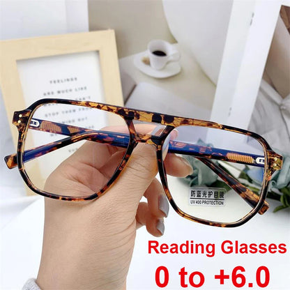 2025 New Fashion Vintage Oversized Reading Glasses Unisex Anti Blue Rays Leoaprd Square Eyeglasses Antifatigue Computer Eyewear