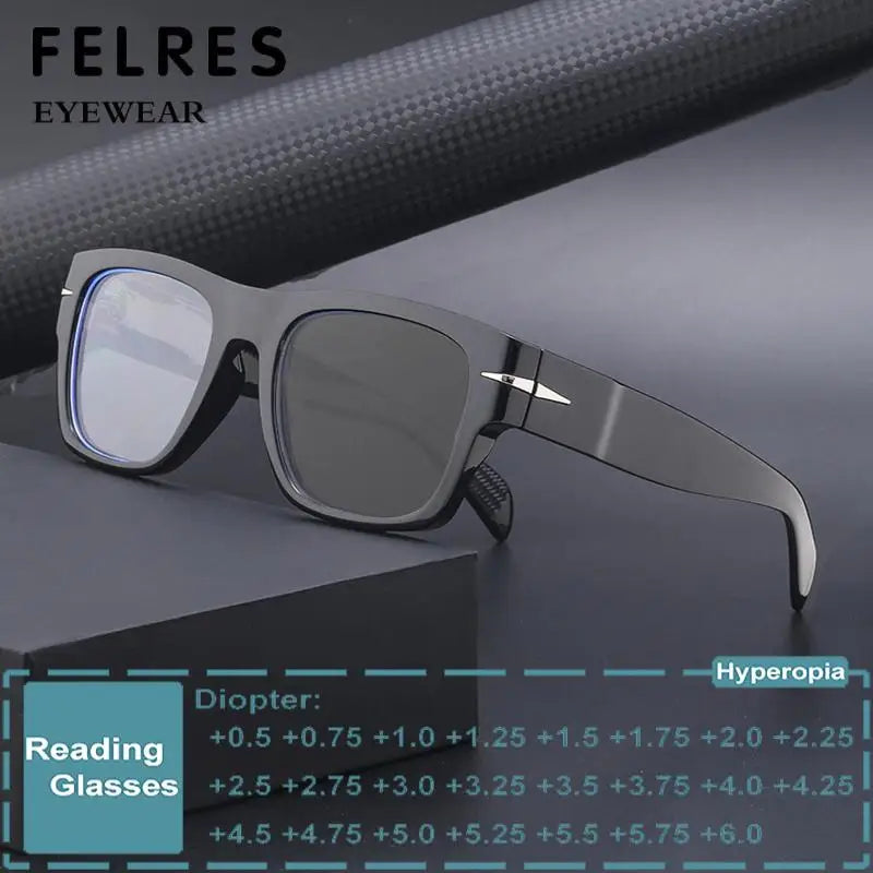  Thick Frame Men Women Square Photochromic Gray Reading Glasses Classic Presbyopia Glasses Shade Sunglasses FELRES