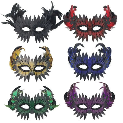 New PU Leather Bird-beak Mask Black Exquisite Owl Feather Mask Half-face Halloween Mask Carnival