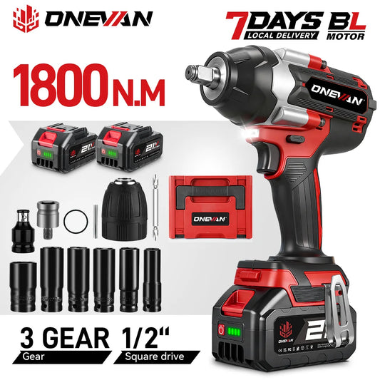 ONEVAN 1800N.M Brushless Electric Impact Wrench 1500W Cordless Handheld Screwdriver Drill Power Tool For Makita 18V Battery Pin