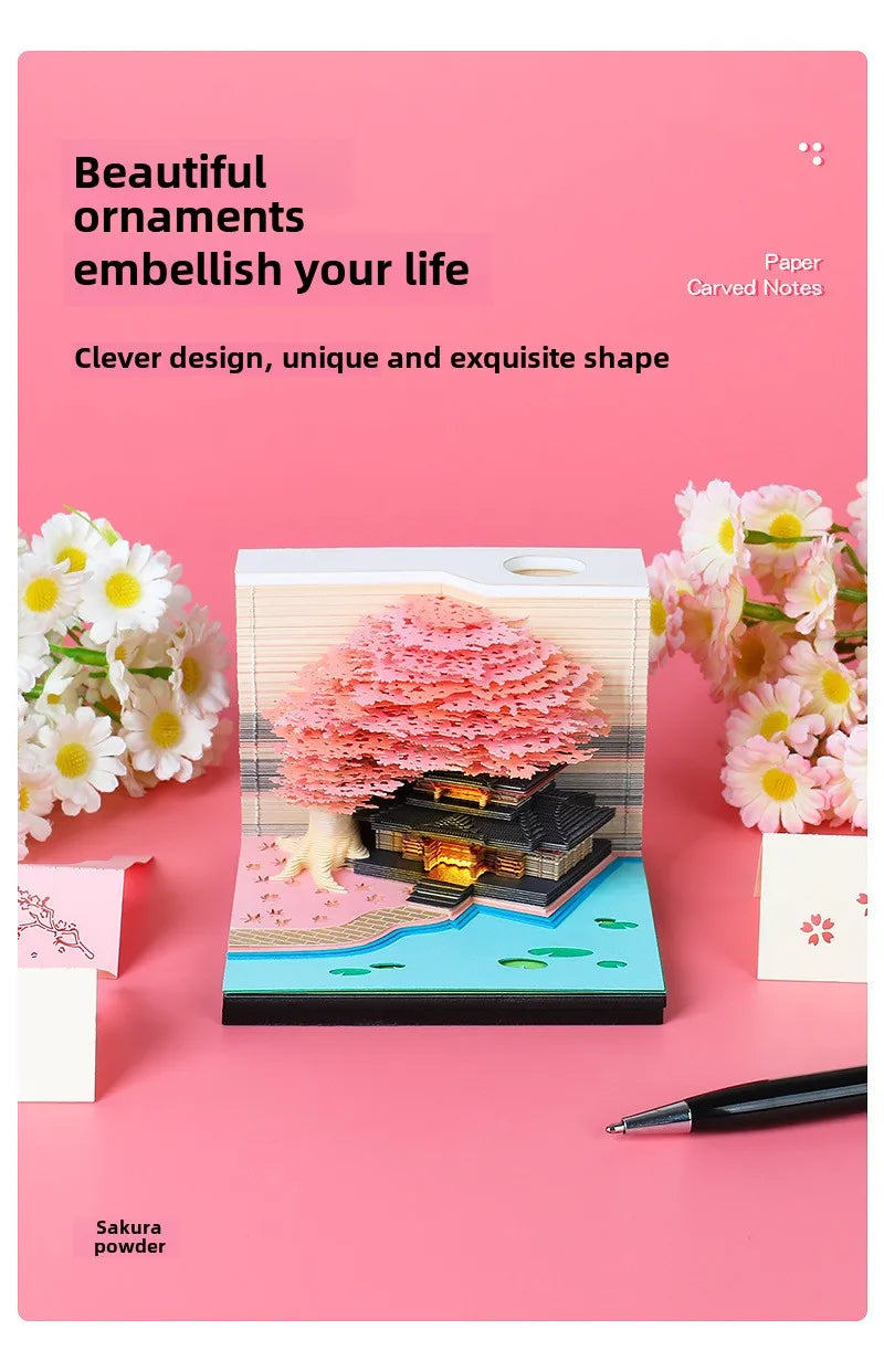 Treehouse 3D Desktop Calendar Sticky Notes Creative Crafts Souvenirs Paper Carvings Memo Pad New Year Gifts Office Ornament