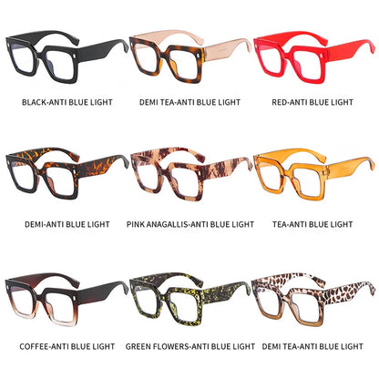 Vintage Big Frame Square Reading Glasses Women Men Fashion Brand Prescription Eyeglasses Transparent Computer Blue Light Glasses