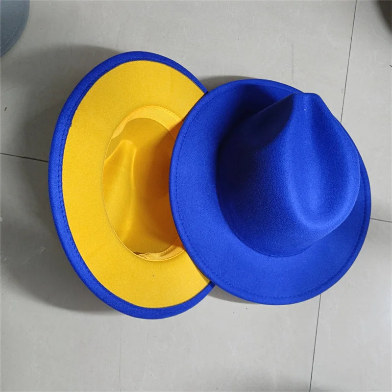 Sombreros Fedora Hat Dual Color Classic Jazz Hat Soft Fedora Hat Classic Men's and Women's Blue Jazz sombreros