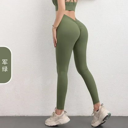 Sculpting V-Back Ruched Leggings Yoga Pants Women's Fitness Seamless Gym Workout Tights Running Cycling Activewear Comfy Wear