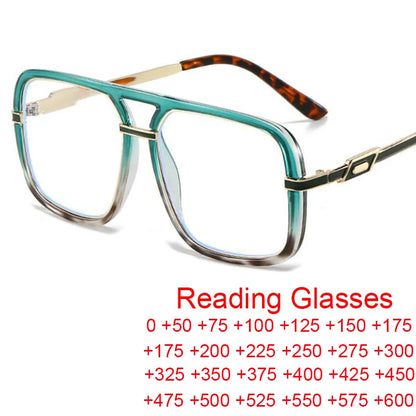 Oversize Square Designer Reading Glasses Women Luxury Brand Double Bridge Prescription Blocking Blue Light Presbyopic Eyeglasses