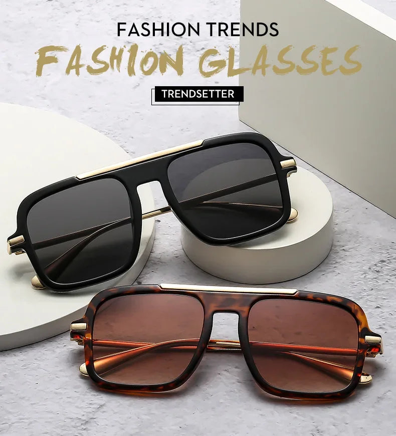 QVQV Brand Design Square Oversized Sunglasses for Women Men Fashion Popular Leopard Champagne Shades UV400 Sun Glasses Trendy