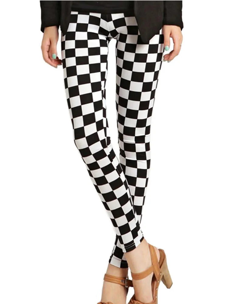 CUHAKCI Fashion Plaid Printing Leggings Women Sexy Fitness Leggins Grid Floral Stripe Trousers High Waist Pencil Pants