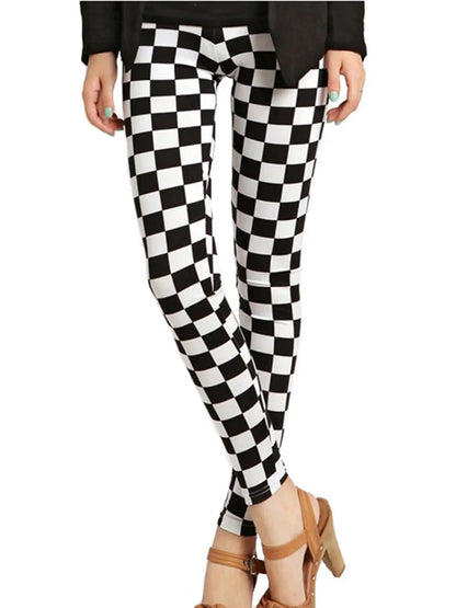 CUHAKCI Fashion Plaid Printing Leggings Women Sexy Fitness Leggins Grid Floral Stripe Trousers High Waist Pencil Pants