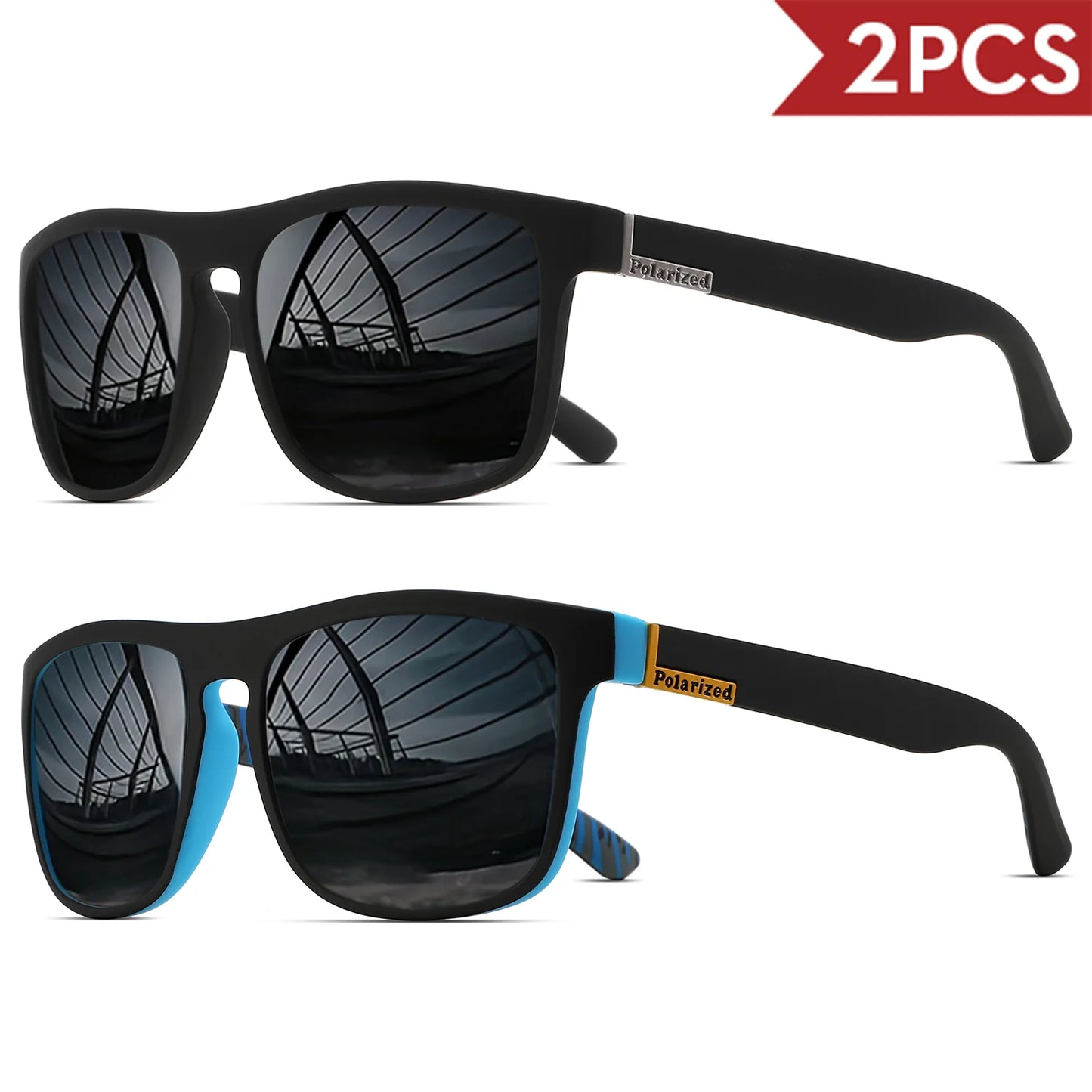 2PCSClassic Square Polarized Sports Sunglasses Lightweight PC Frame UV400 for Driving Fishing Cycling Unisex Everyday Durability