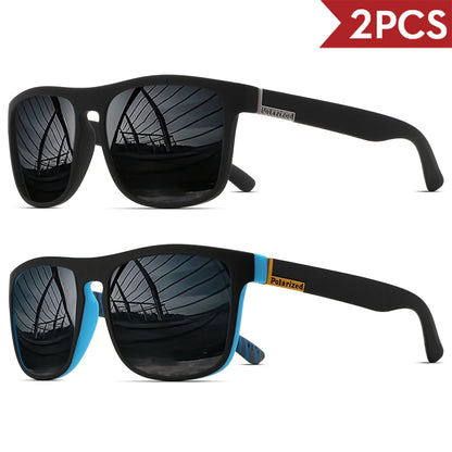 2PCSClassic Square Polarized Sports Sunglasses Lightweight PC Frame UV400 for Driving Fishing Cycling Unisex Everyday Durability
