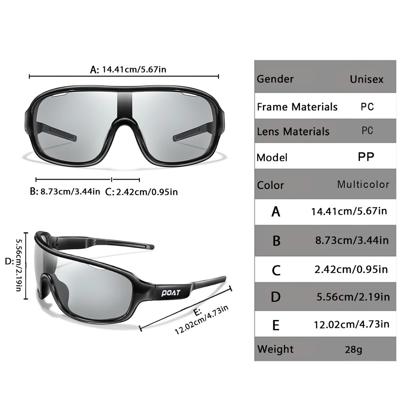 POAT BRAND Cycling Photochromic Eyewear Outdoor Sports Cycling Fishing Road Bike Hiking Sunglasses Men Women windproof Glasses