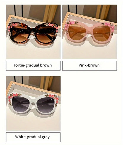 1pc Elegant Cat Eye Glasses for Women, Floral Camellia Design, Anti-Reflective PC Lens, Plastic Frame, Fashionable Beach Eyewear