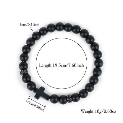 Men Crucifix Beaded Bracelet Onyx White Howlite Healing Braclet Charms Natural Stone Prayer Wristbands Stretch Religious Jewelry
