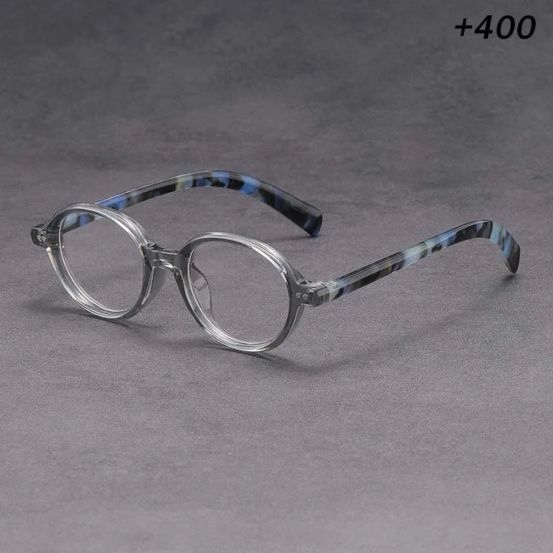 Clear Round Reading Glasses Blue Tortoise Temple Presbyopic Eyewear +1.0 to +4.0 Unisex Lightweight Magnifier for Men Women
