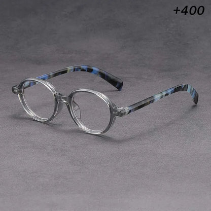 Clear Round Reading Glasses Blue Tortoise Temple Presbyopic Eyewear +1.0 to +4.0 Unisex Lightweight Magnifier for Men Women
