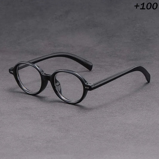 +1.50 Reading Glasses Men Women Vintage Round Black Frame Dark Gray Lens Retro Style Lightweight Presbyopia Eyewear for Daily