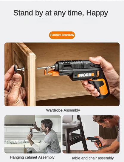 Worx WX255.4 4V Mini Electrical Screwdriver Set Smart Gun Style Cordless Electric Screw Driver USB Rechargeable Bit Drill Tool