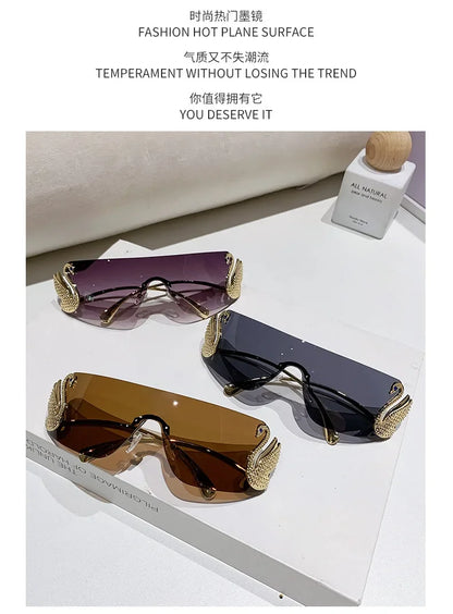 New Fashion Women Oversized Rimless Sunglasses Luxury Brand Swan Shaped Sun Glasses Trendy Large Frame Sun Glasses UV400