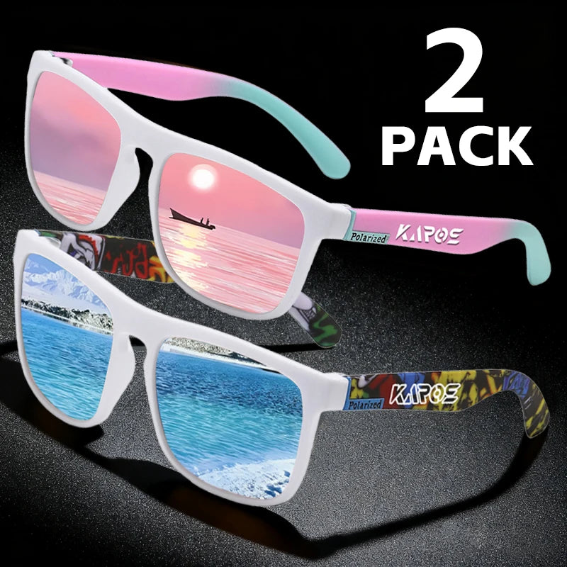 KAROS 2PCS Sunglasses Men/Women Polarized Square Mirror Brand Design Luxury UV400 SunShade Unisex Fishing Driving Cycling Hiking