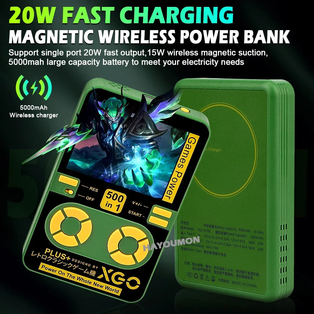 2026 Mini Portable Game Console with 500 Classic Games Large Screen Magnetic Wireless Charging Power 5000mAh Childhood Nostalgia