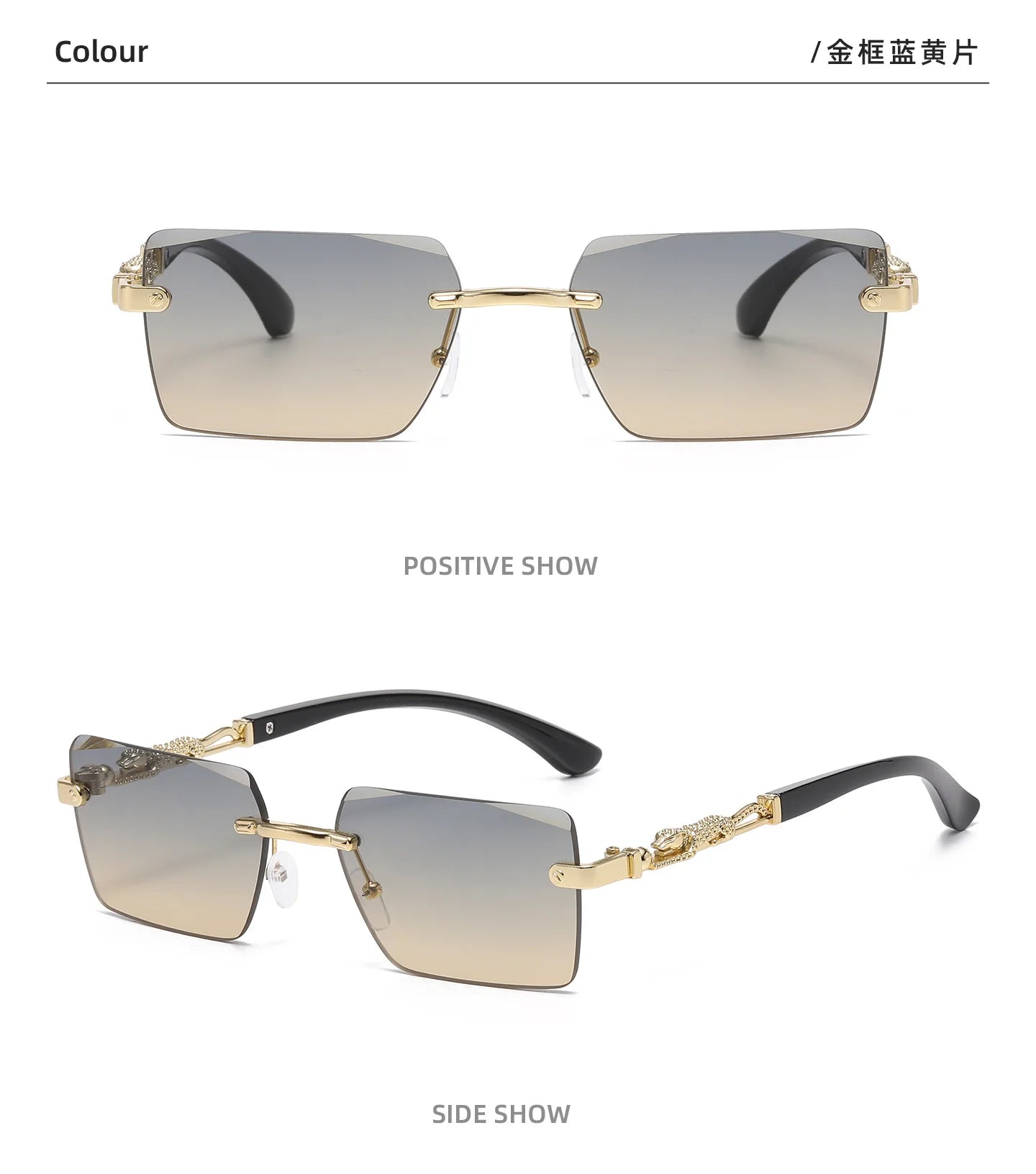Retro Rimless Square Sunglasses For Men Cut Edge UV400 Leopard Decorative Shades Gradient Lens Sun Glasses for Women