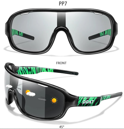 POAT BRAND Cycling Photochromic Eyewear Outdoor Sports Cycling Fishing Road Bike Hiking Sunglasses Men Women windproof Glasses