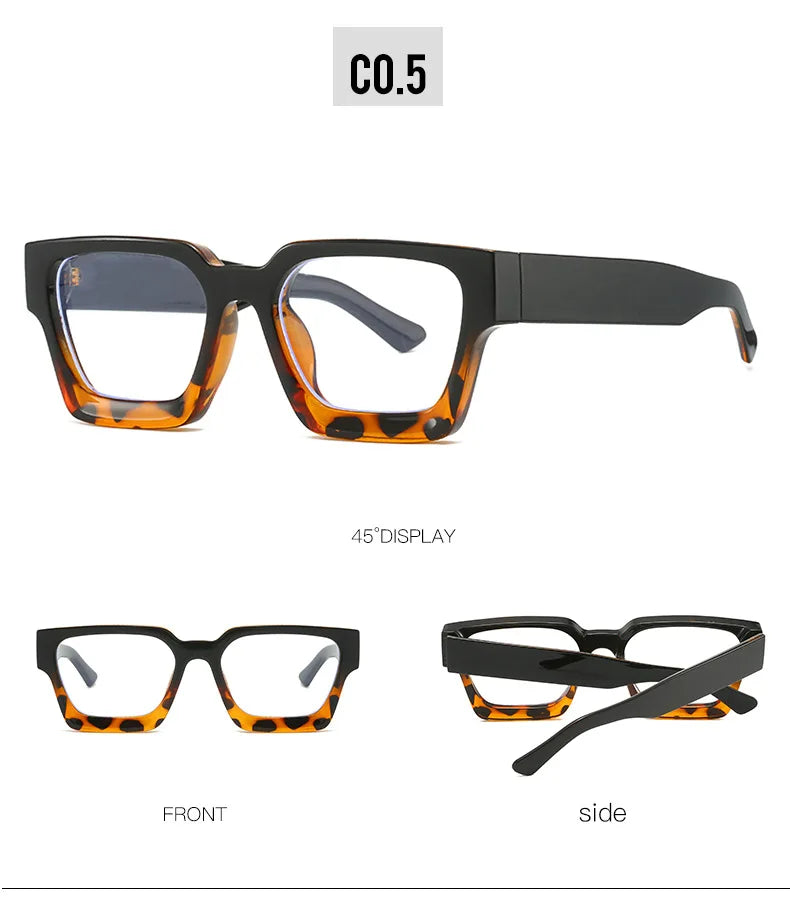 Oversized Square Reading Glasses For Women Brand Designer Blue Light Blocking Eyeglasses Green Leopard Prescription Glasses Men