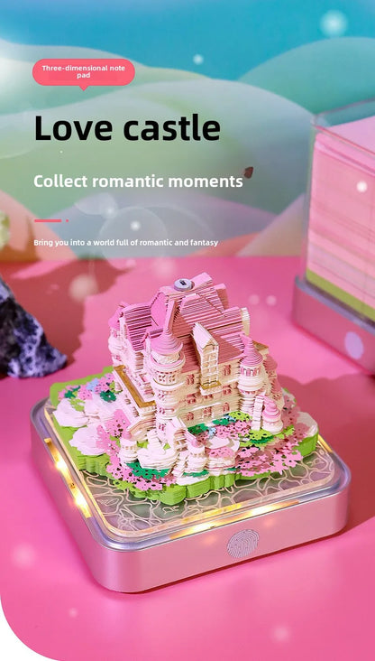 Love Castle 3D Memo Pad Paper Carving Art Calendar Fantasy Castle Notepad 3D Paper Card Decor New Year Valentine's Day Gift Box