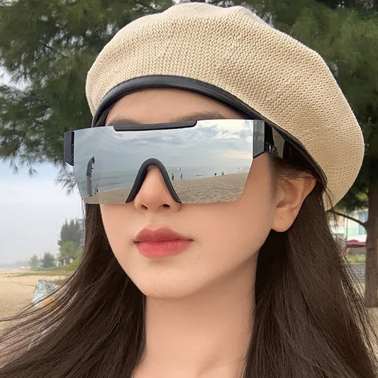 Retro Big Square Frame Women Men Sunglasses Fashion One Piece Black Silver Lens Shades UV400 Trending Sun Glasses Eyewear 2026