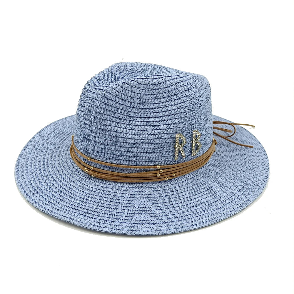 RB Rhinestone Sun Hats Women Men Summer Panama Wide Brim Straw Hats Fashion Colorful Outdoor Jazz Beach Sun Protective Cap