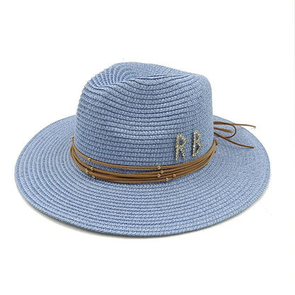 RB Rhinestone Sun Hats Women Men Summer Panama Wide Brim Straw Hats Fashion Colorful Outdoor Jazz Beach Sun Protective Cap