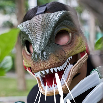 Halloween Moving Jaw Dino Mask with Dinosaur Scream 3D Dinosaur Claws Lifelike Dinosaur Mask Headwear for Carnival Party Decor
