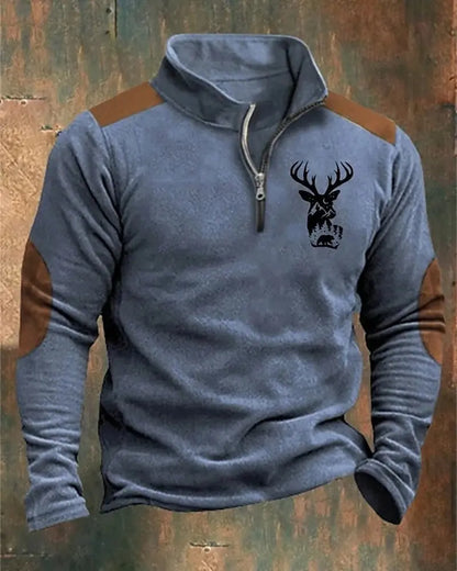 3D Printed Animal Pattern Zipper Sweatshirt For Men Vintage Elk Wolf Pattern Long Sleeve Pullover Autumn Casual Comfortable Tops