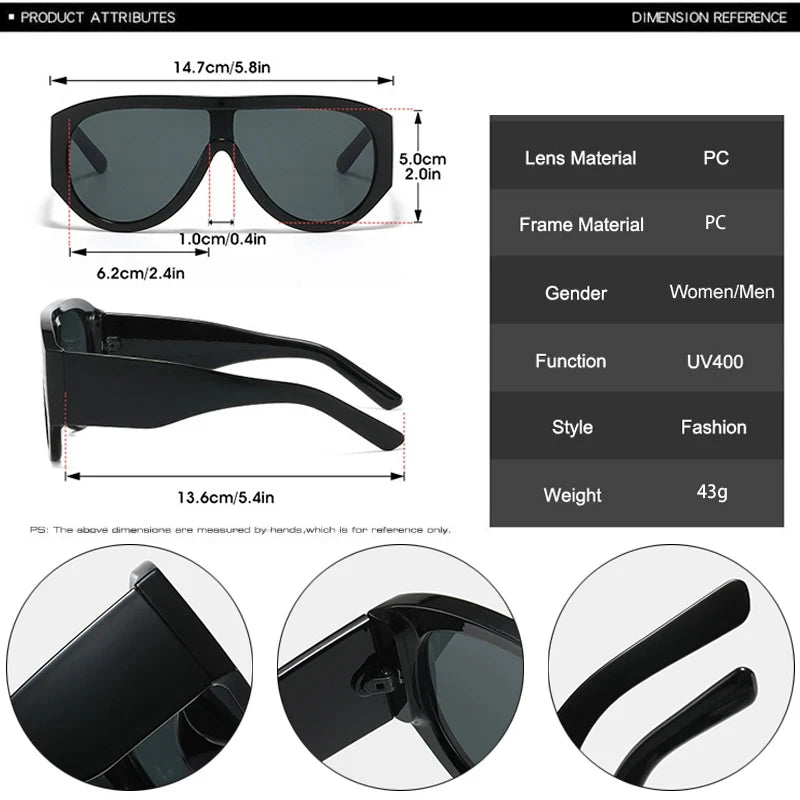 JNPCXI Fashion Oversized Pilot Women Sunglasses Retro One Piece Red Green Shades UV400 Men Gradient Sun Glasses