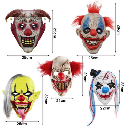 Halloween Funny Clown Head Cover Horror Party Cosplay Mask Dress Up Props Joker Latex Masks Park Haunted House Prank Helmet Prop