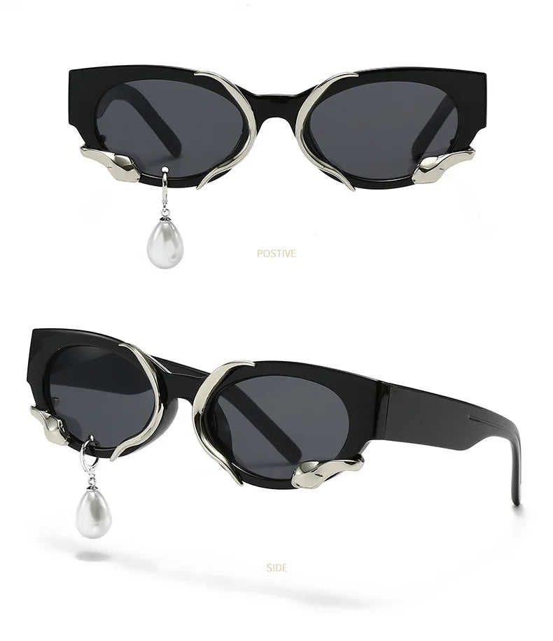 Pearl Diamond  DIY Tear Sunglasses for Women Small Frame Cat Eye Fashion Forward Mermaid Tear Aviator Eyewear
