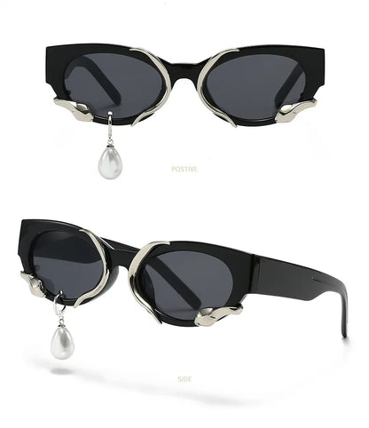 Pearl Diamond  DIY Tear Sunglasses for Women Small Frame Cat Eye Fashion Forward Mermaid Tear Aviator Eyewear