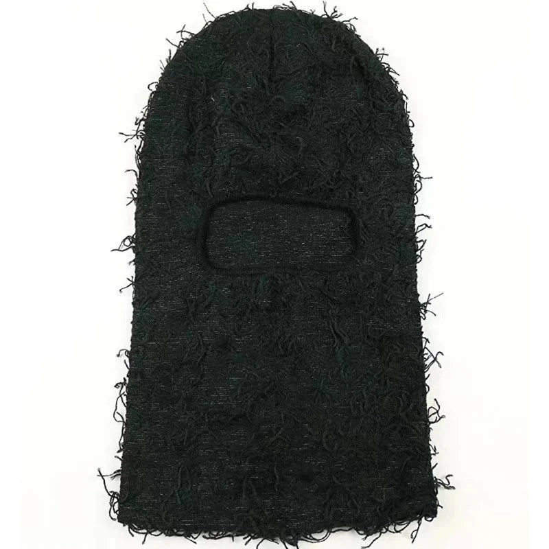 2024 New Hip Hop Balaclava Distressed Knitted Caps Full Face Ski Mask Women Outdoor Camouflage Fuzzy Ski Balaclava Beanies Hat