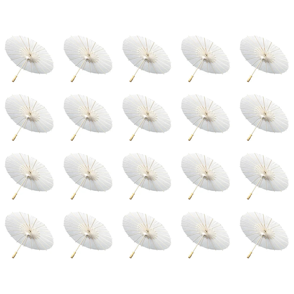 30-1PCS White Paper Parasol Umbrellas DIY Photo Cosplay Prop Bamboo Umbrella For Wedding Party Summer Beach Decor