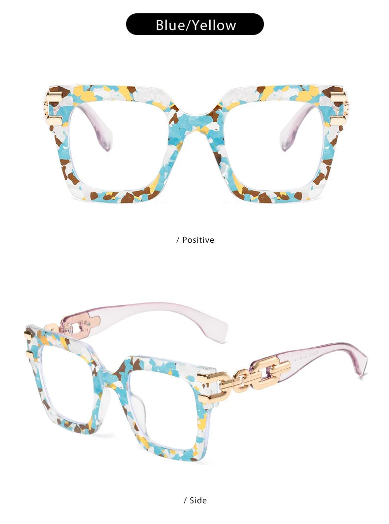 Fashion Ladies' Large Frame Anti Blue Glasses Golden Chain Eyeglass Legs Large Size Optical Spectacle Frame